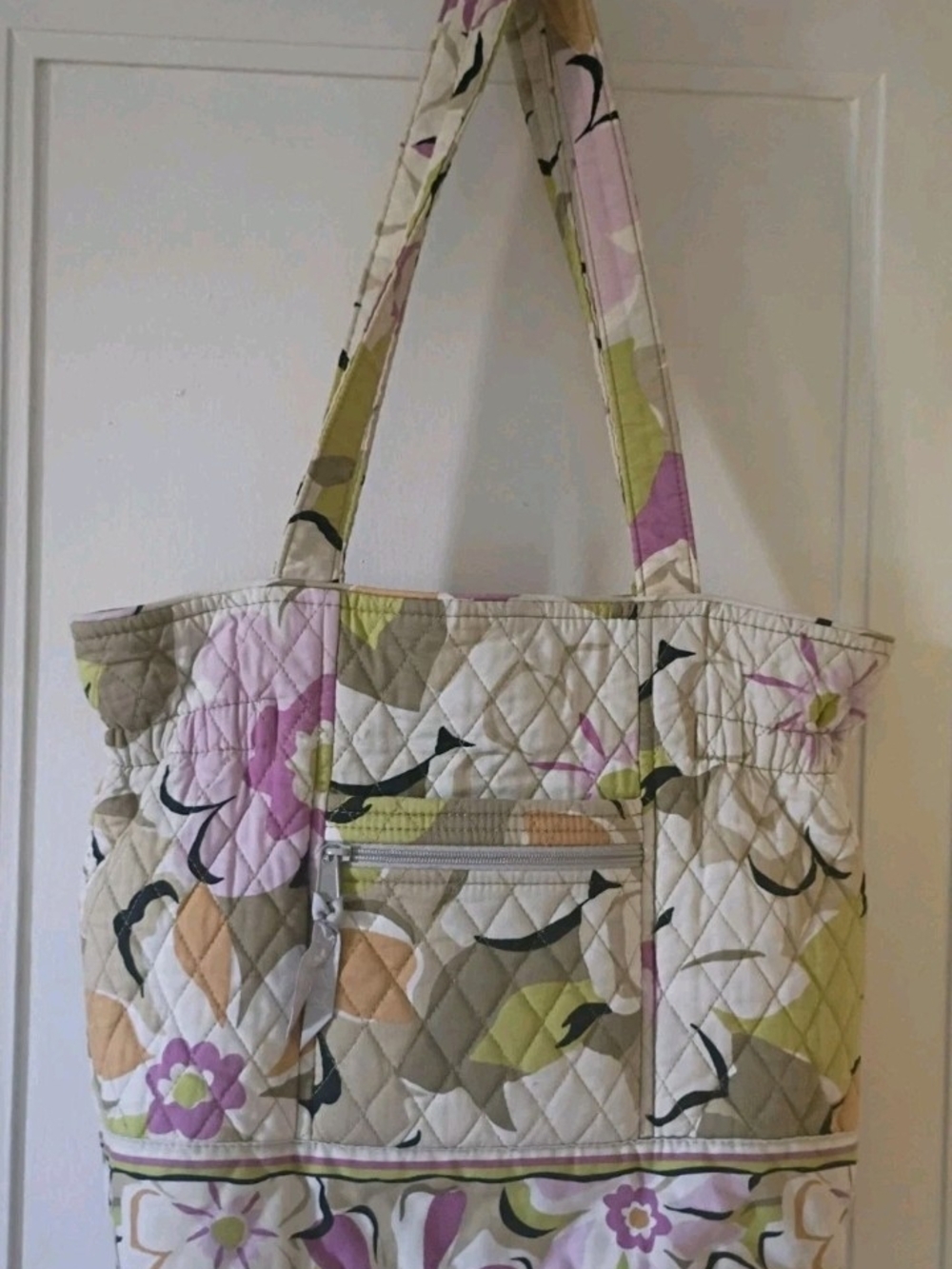 Vera Bradley Quilted Floral Tote in Cream, Pink, Green and Taupe